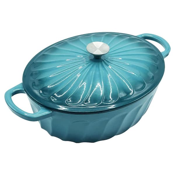 7 qt. Oval Cast Iron Dutch Oven in Black with Lid, Enameled Nonstick Interior, Dual Handles, Oven Safe