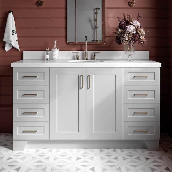 Taylor 61 in. W x 22 in. D x 36 in. H Freestanding Bath Vanity in Grey with Pure White Quartz Top