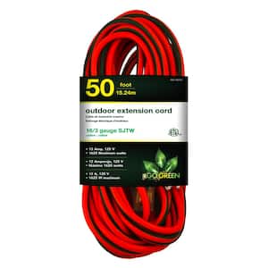 50 ft. 16/3 SJTW Outdoor Extension Cord - Orange with Lighted Green Ends
