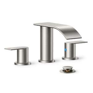 8 in. Widespread Double Handle Bathroom Faucet with Drain Kit Included in Brushed Nickel