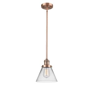 Cone 1 Light Antique Copper Cone Pendant Light with Clear Glass Shade