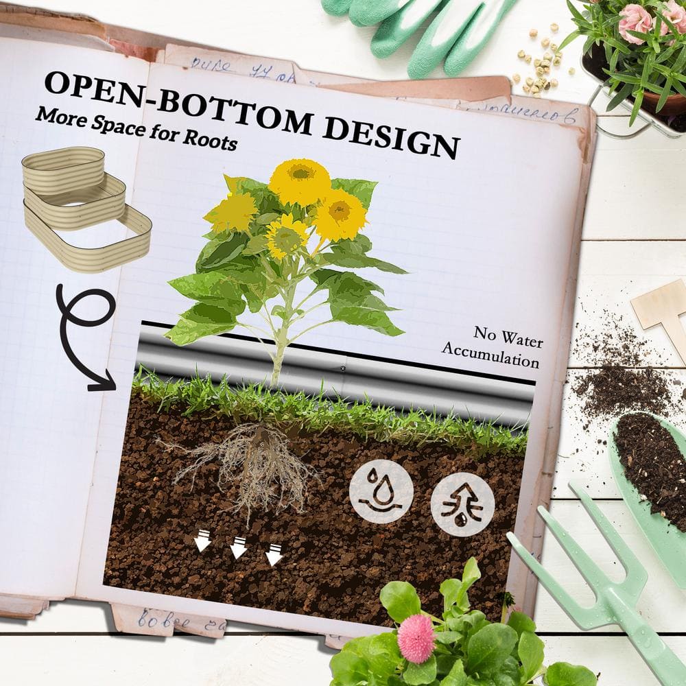 Cream White 62.25" 3-Tier Metal Raised Garden Bed Kit