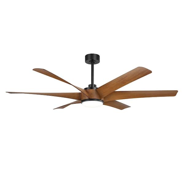 Breezary Hector II 72 in. Black Windmill Ceiling Fan with Integrated LED Light, Downrod, 7 Black/Brown Blades and Remote Included