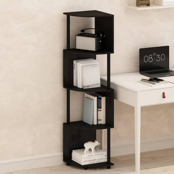 Furinno Basic 57.72 in. Tall Espresso/Black Wood 4-Shelf Corner Bookcase with Zigzag Design