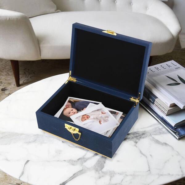Elegant Faux Leather Decorative Box Blue 11 in. x 8 in. Faux