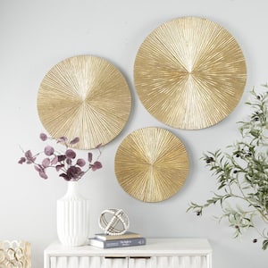 Wood Gold Carved Radial Plate Wall Decor (Set of 3)