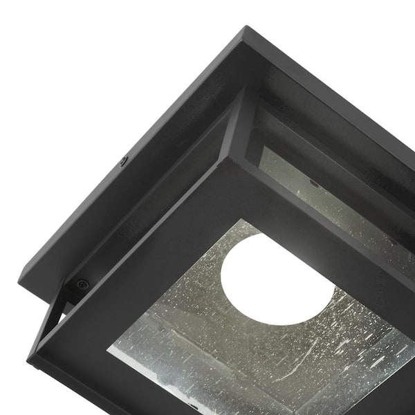 Home Decorators Collection Mauvo Canyon Black Dusk To Dawn Led Outdoor Flush Mount Ceiling Light Fixture With Seeded Glass Fls 06005 Del The