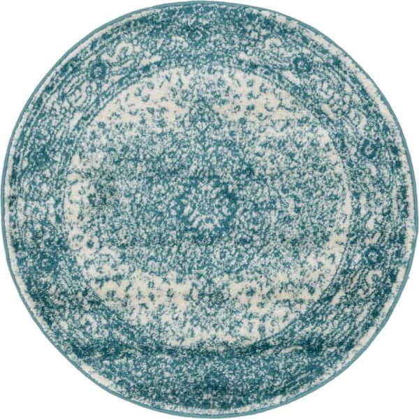 Unique Loom Bromley Midnight Turquoise 3 ft. Round Area Rug