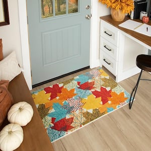 Multi-Color Leaves 1 ft. 6 in. x 2 ft. 6 in. Machine Washable Area Rug