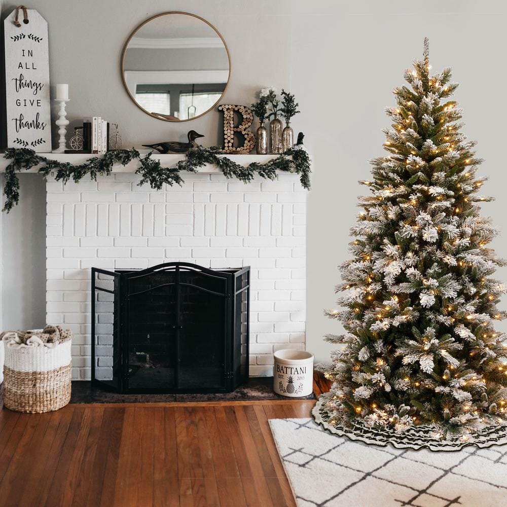 7.5 ft. Snowy Mountain Pine Slim Christmas Tree with Clear Lights