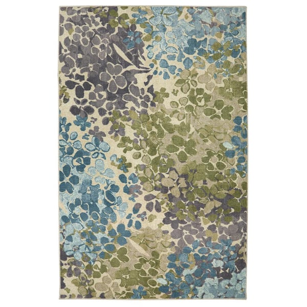 Mohawk Home Radiance Aqua 4 ft. x 6 ft. Machine Washable Floral Area Rug