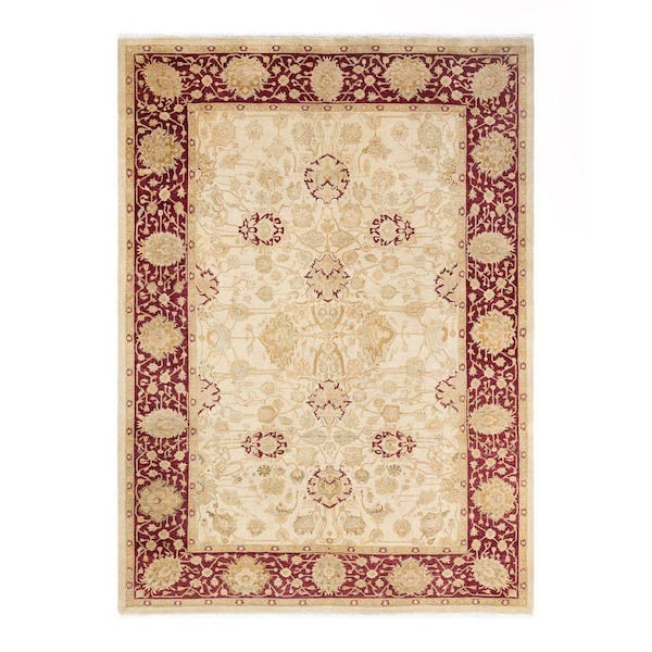 Mogul Traditional Ivory 6 ft. 2 in. x 8 ft. 6 in. Oriental Area Rug