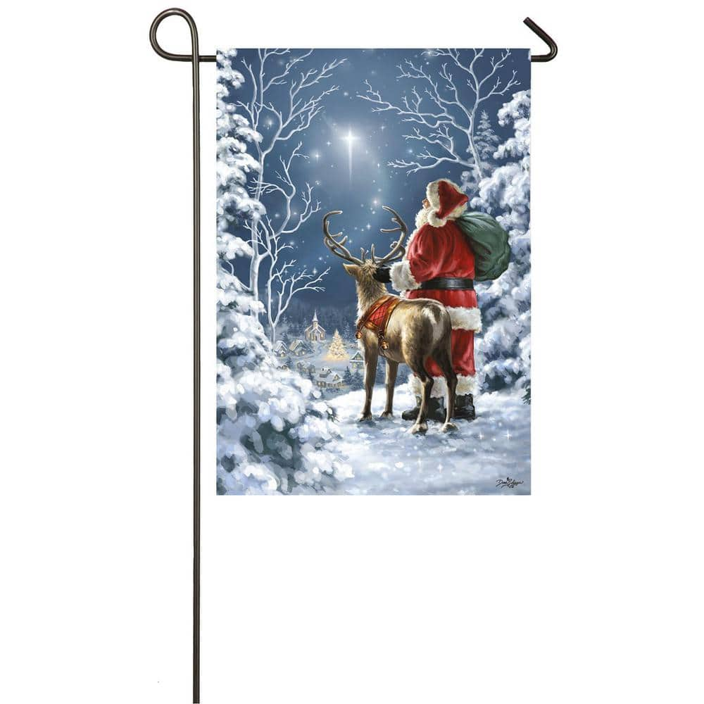 Evergreen 18 in. x 12.5 in. Starry Night Santa Garden Satin Flag ...