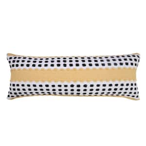 Metropolitan Yellow / Black / White 14 in. x 36 in. Industrial Woven Dash Grid Striped Throw Pillow