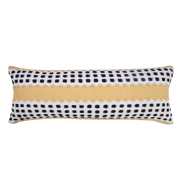LR Home Metropolitan Yellow / Black / White 14 in. x 36 in. Industrial Woven Dash Grid Striped Throw Pillow
