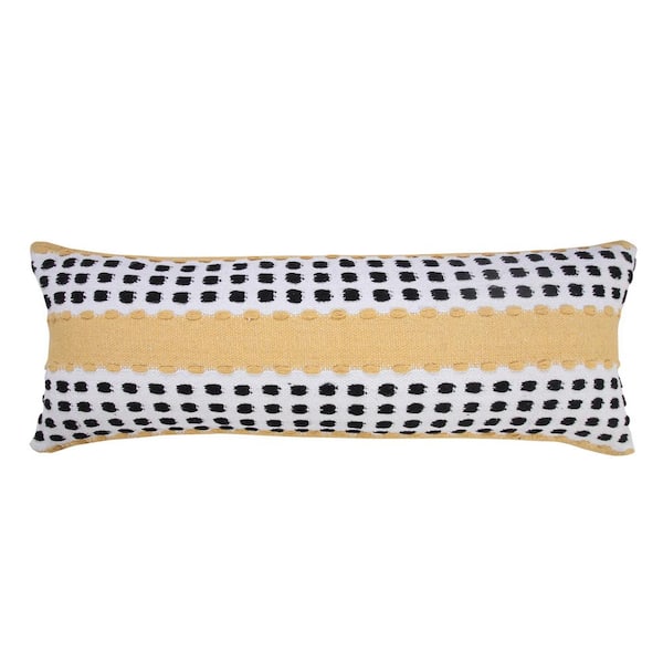 Unbranded Metropolitan Yellow / Black / White 14 in. x 36 in. Industrial Woven Dash Grid Striped Indoor Throw Pillow