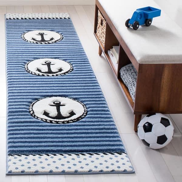 Carousel Kids 2 ft. x 6 ft. Navy/Ivory Striped Runner Rug