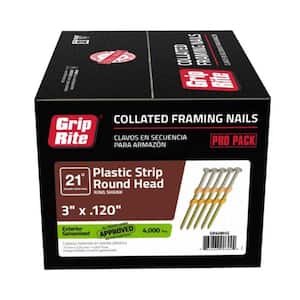 3 in. x 0.120 in. 21° Plastic Collated Exterior Galvanized Ring Shank Framing Nails 4000 per Box