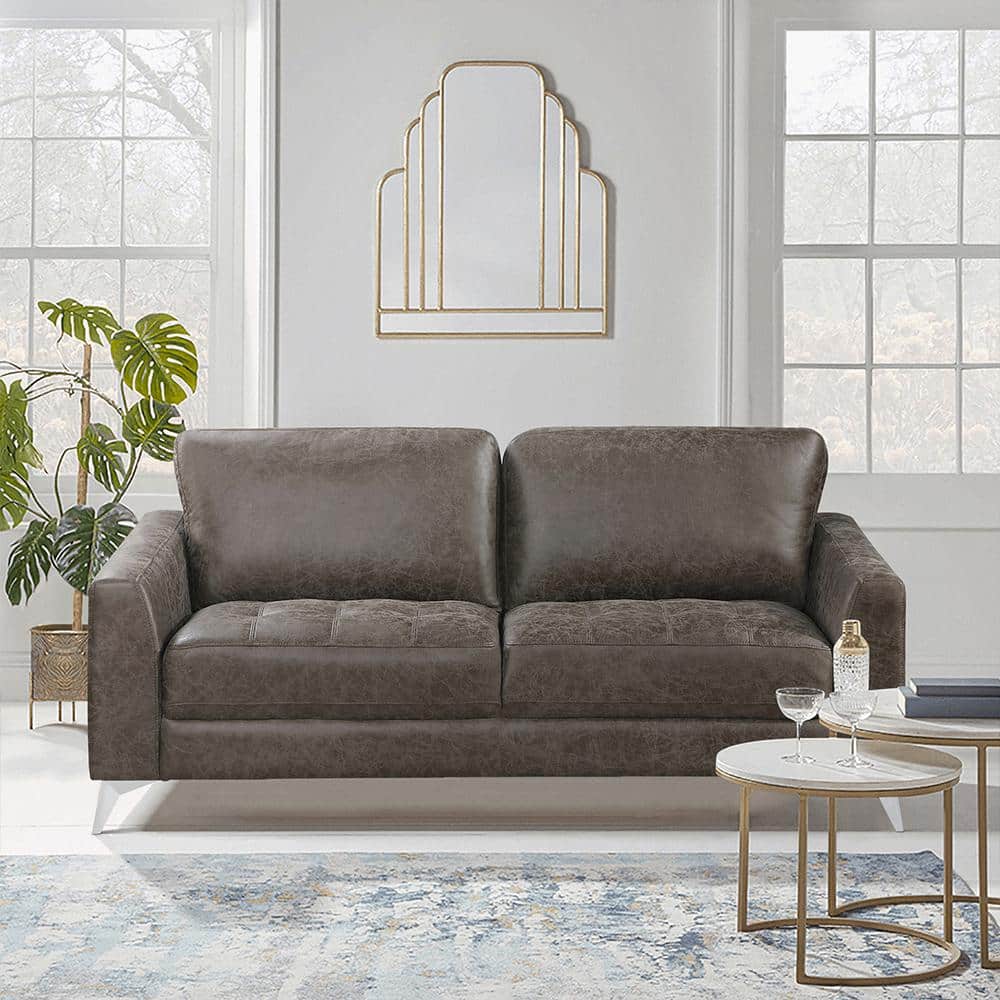 Bristow 77 in. W Straight Arm Microfiber Rectangle Sofa in Brownish Gray