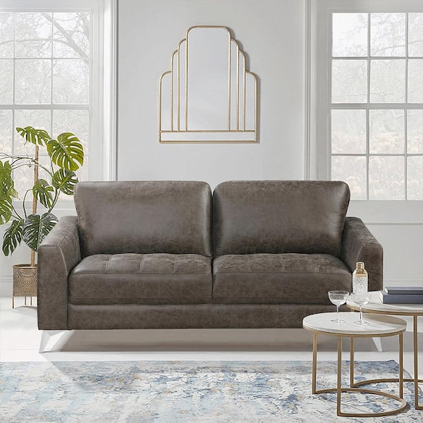 Lazzara Bristow 77 in. W Straight Arm Microfiber Rectangle Sofa in Brownish Gray