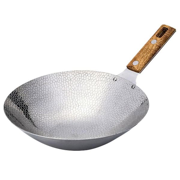 1-Piece Stainless Steel Nonstick Wok with Wooden Handle, Heat-Resistant, Stir-Frying, Hot Pot, Versatile