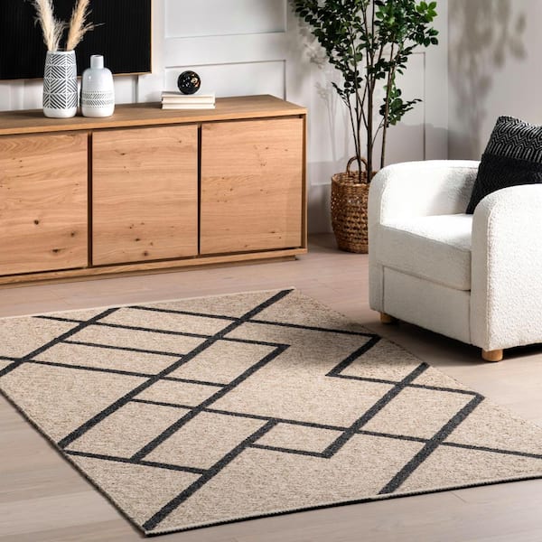 nuLOOM Bronte Geometric Reversible Wool Blend Dark Gray 5 ft. x 8 ft. Area Rug