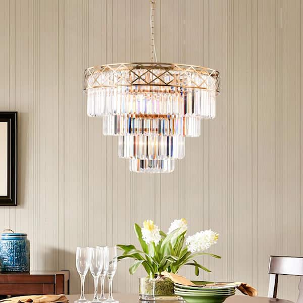 Annapolis 7-Light 31.5 In. Electroplated Brass Crystal Traditional Tiered Dimmable Chandeliers Living Foyer Lighting