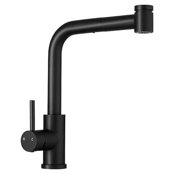 Single Handle Pull Down Sprayer Kitchen Faucet, 11.8 in Pull Out Sprayer 360 Degree Spout Swivel Faucet in Matte Black