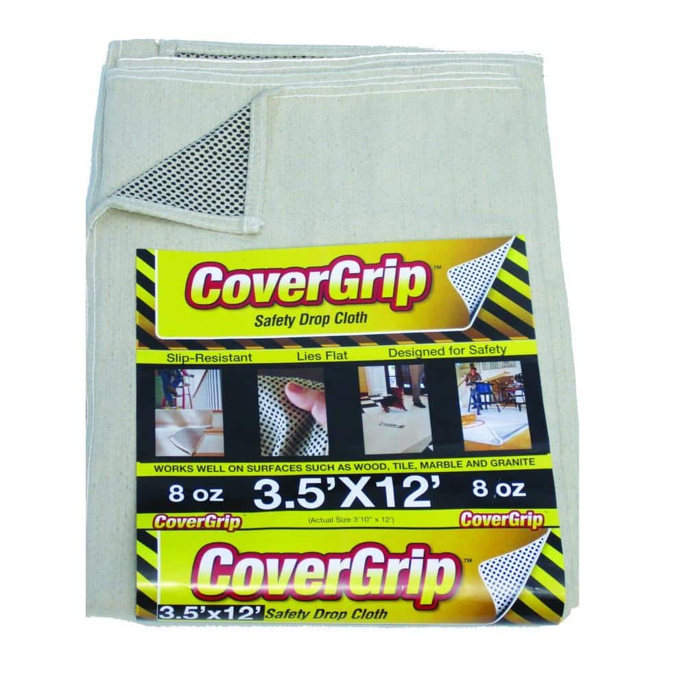 Reusable Drop Slips CoverGrip 3.5 ft. x 12 ft. Safety Drop Cloth 351208 - The Home Depot