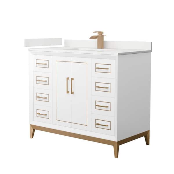 Wyndham Collection Marlena 42 in. W x 22 in. D x 35.25 in. H Single Bath Vanity in White with White Quartz Top