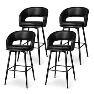 27 in. Seat Height Modern Black Leatherette Bar Stool with Walnut Bentwood Frame and Backrest (Set of 4）