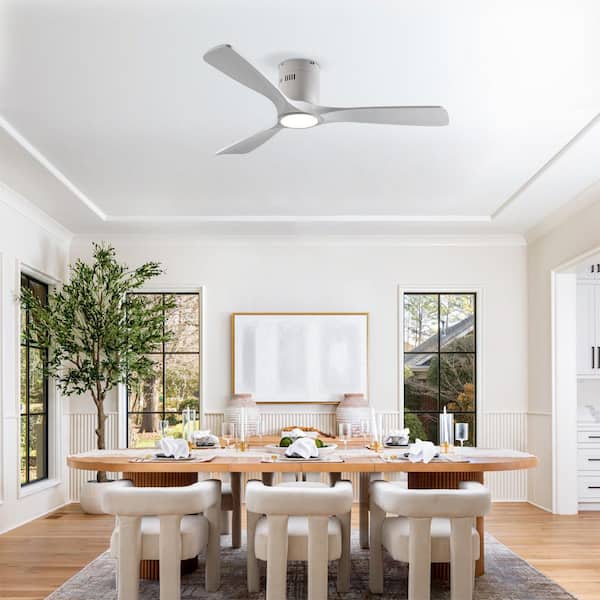 52" Solid Wood Ceiling Fan with Light Kit, Dimmable LED, DC 6-Speed, Remote, Matte White + Wood