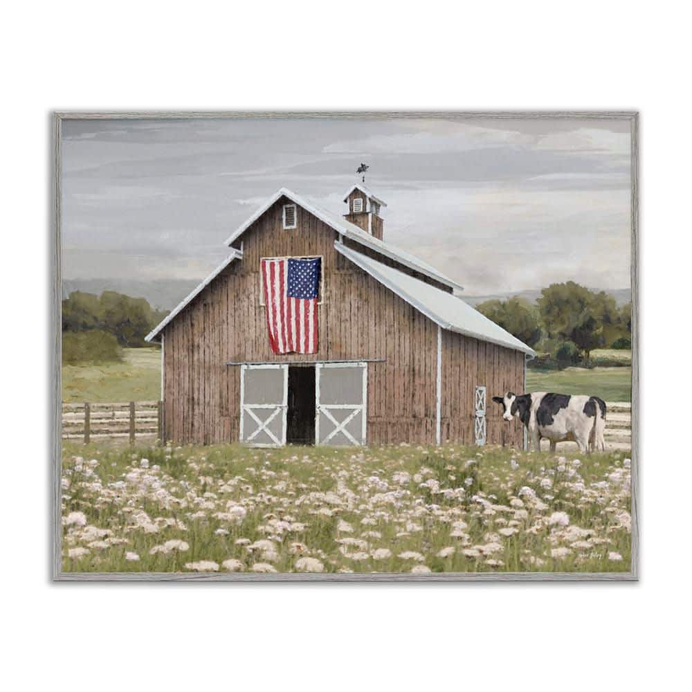 Patriotic Barn & Cow by Amber Sterling Gray Framed Nature Giclee Art Print 24 in. x 30 in. price history on PriceWatchPro