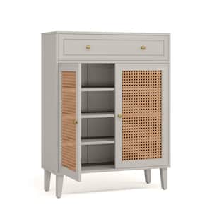 43.7 in. H x 31.49 in. W Green Wooden Shoe Storage Cabinet with Rattan Doors, 16-Pairs of Shoes