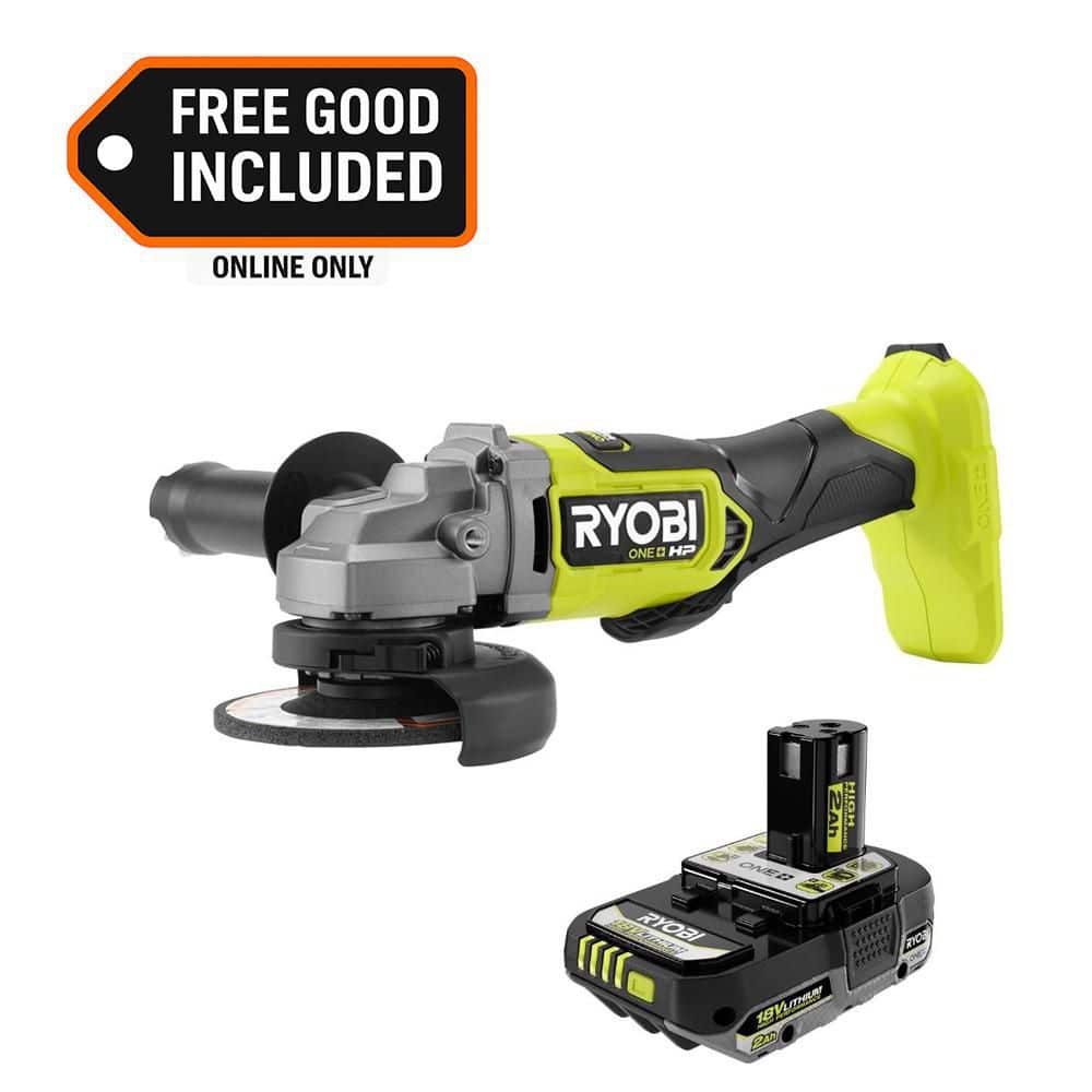 RYOBI ONE+ HP 18V Brushless Cordless 4-1/2 in. Angle Grinder with FREE 2.0 Ah HIGH PERFORMANCE Battery (PBLAG02PBP003)