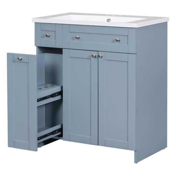 Nestfair 30 in. W x 18 in. D x 34 in. H Single Sink Freestanding Bath Vanity in Blue with White Ceramic Top
