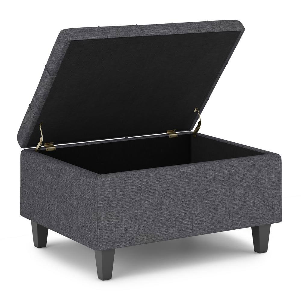 Slate Gray Tufted Cocktail Storage Ottoman with Eucalyptus Wood Legs