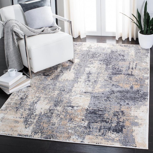 Amelia Gray/Gold 5 ft. x 5 ft. Distressed Square Area Rug