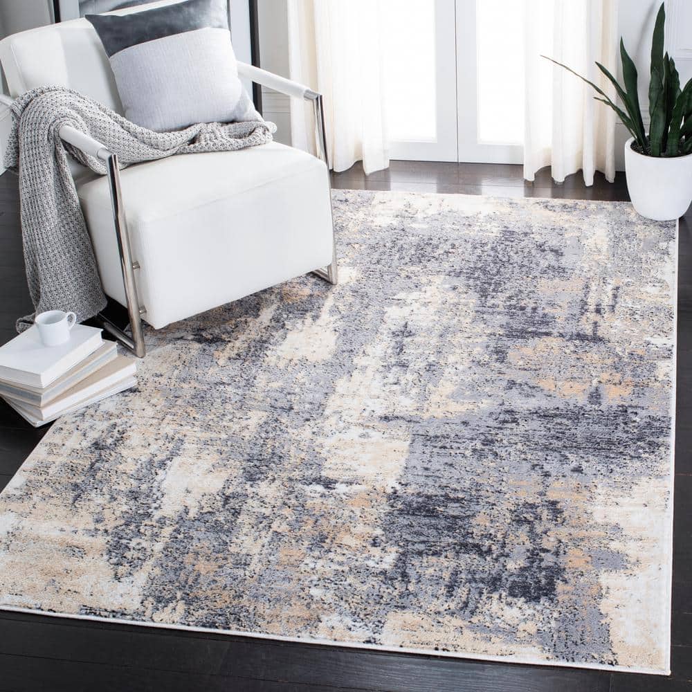 Elysian Grey and Gold 79" Square Synthetic Area Rug