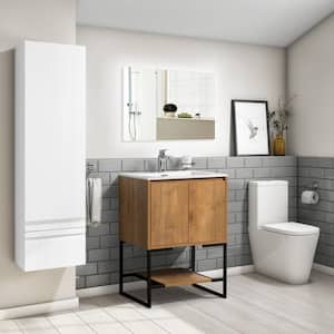 29.5 in. W x 18.9 in. D x 33.7 in. H Bath Vanity in Oak with White Vanity Top with White Basin