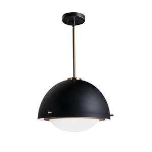 Fusion Hemisphere 60-Watt Integrated LED Matte Black Brass Accents Pendant with Opal Glass Shade