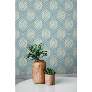 Ikat Texture Light Bleu & White Textile Non-Pasted Wet Removable Wallpaper Roll (Cover 56.00 sq. ft.)