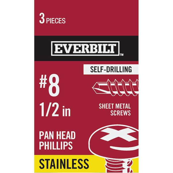 Everbilt #8 x 1/2 in. Phillips Pan Head Stainless Steel Sheet Metal Screw (3-Pack)