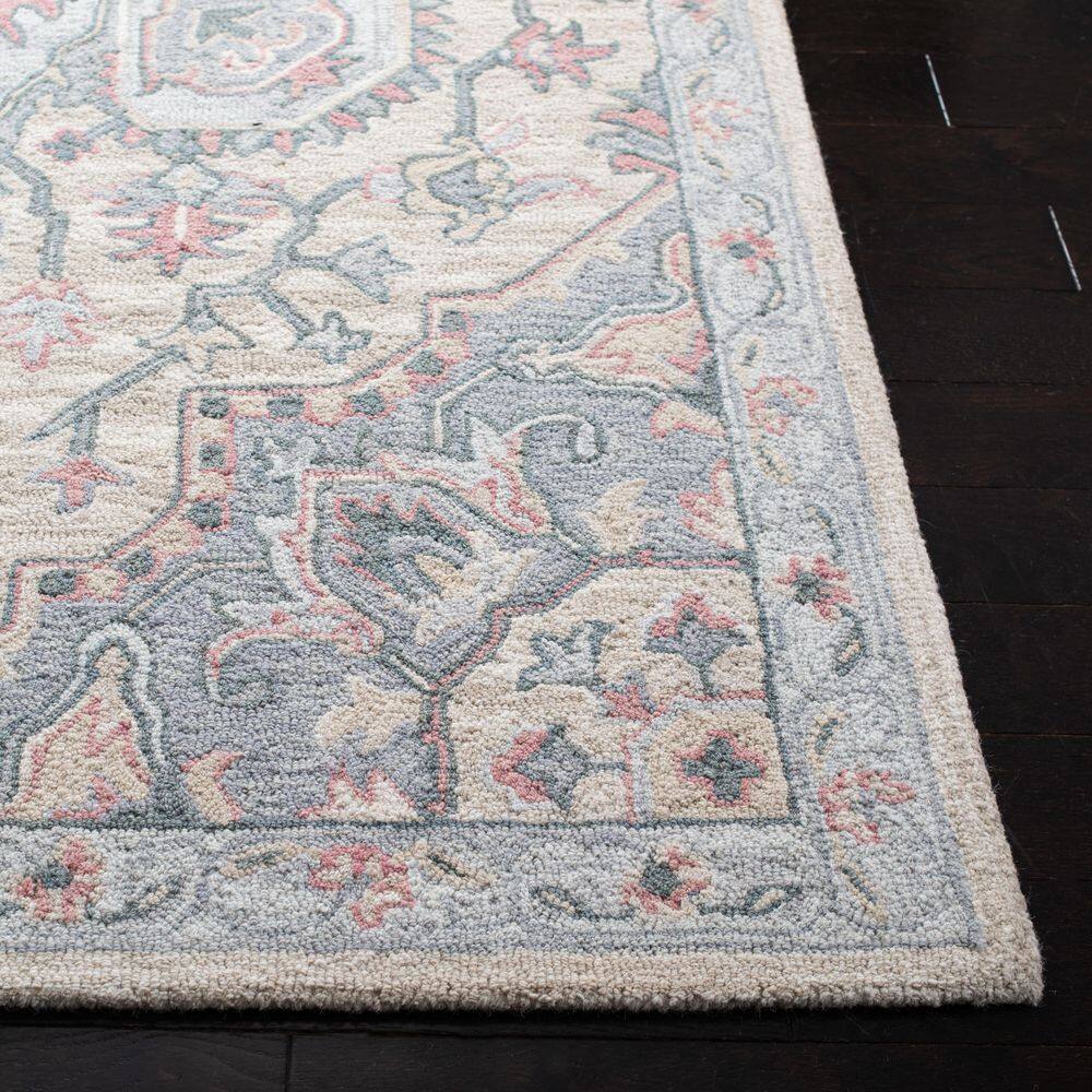 Beige and Blue Hand-Tufted Wool Round Area Rug