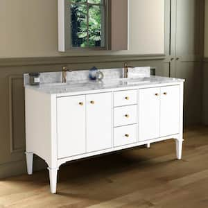 Roma 61 in. W x 22 in. D Bath Vanity in White with Marble Vanity top in Carrara White with White Basin