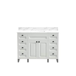48 in. W x 21 in. D x 34 in. H Single Sink Freestanding Bath Vanity in White with White Engineered Stone Top