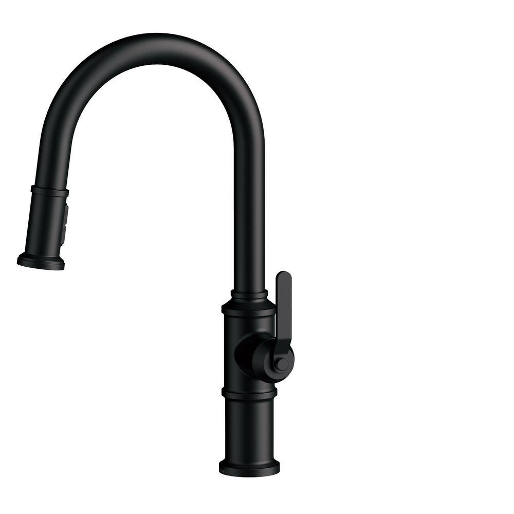 Satin Black Brass Single Handle Pull-Down Kitchen Faucet