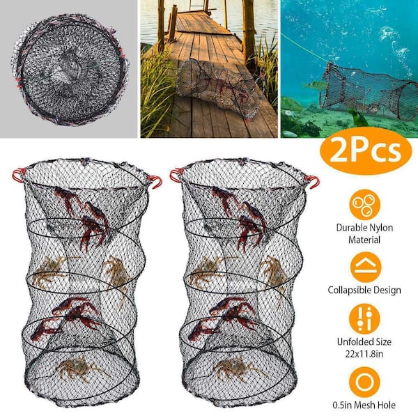 2-Pieces Crab Trap Bait Nets Shrimp Prawn Crayfish Lobster Bait Fishing Pot  Cage Basket H-D0102HA3CEG - The Home Depot
