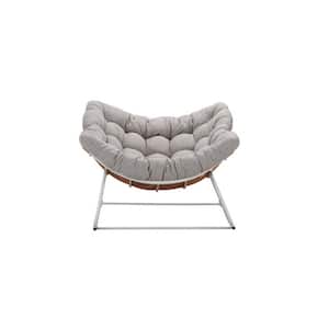 White Frame Metal Outdoor Rocking Chair with Light Light Gray Cushion For Backyard, Patio, Poolside