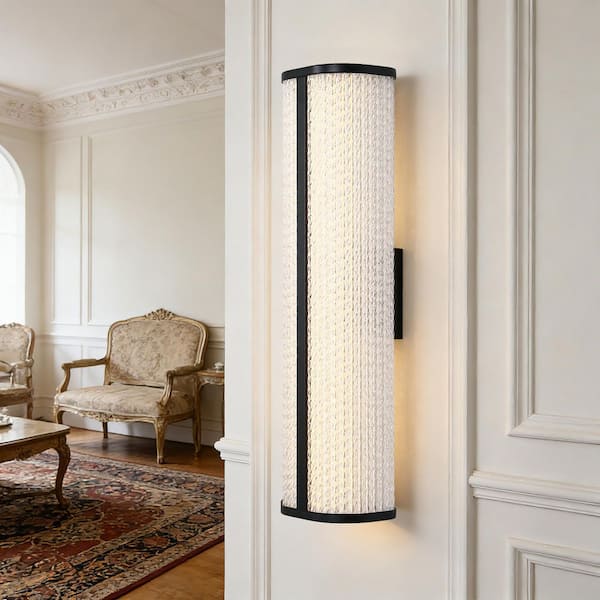 23.6 in. 1-Light Black Integrated LED Wall Sconce with Diamond Cut Clear Glass Shade
